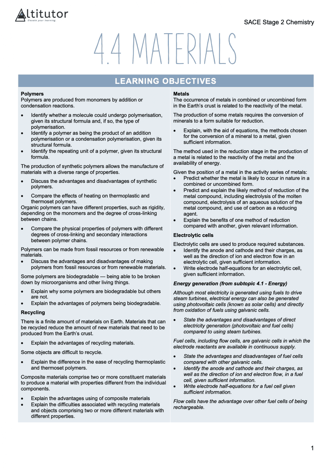 Weekly subject tutoring sample materials